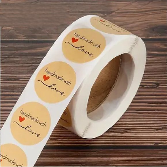 NEW 500pcs/roll Handmade With love Stickers - Light Brown Kraft Labels - Picture 1 of 1